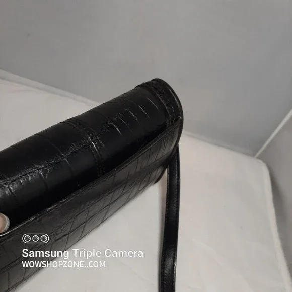 Bueno Black Crossbody Wallet Purse Shoulder Bag Tigers Eye Embossed Gator Croc - Picture 8 of 12